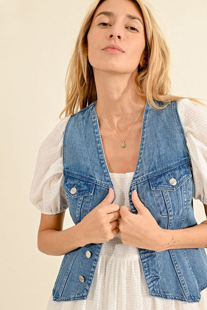 Woven Sleeveless Jacket - Denim