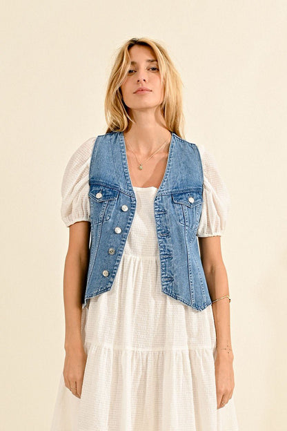 Woven Sleeveless Jacket - Denim