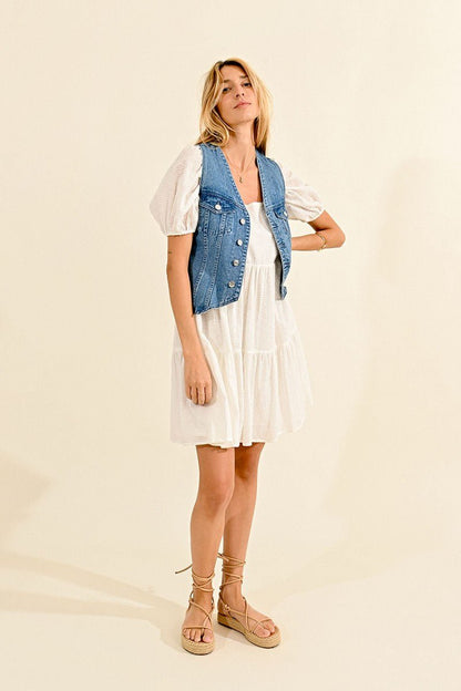 Woven Sleeveless Jacket - Denim