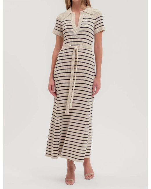 Stripe Crochet Trim Belted Sweater Dress