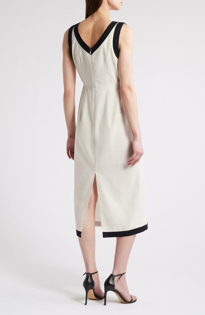 Contrast Trim Linen Midi Dress