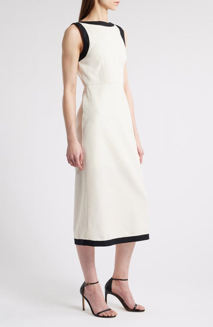 Contrast Trim Linen Midi Dress